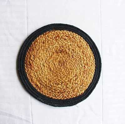 Monstera Hut Round Pack of 1 Table Placemat(Black, Jute)