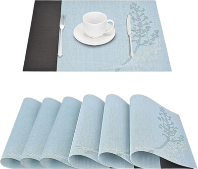 Naidev Rectangular Pack of 6 Table Placemat(Light Blue, PVC)