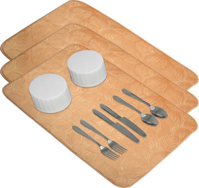 KUBER INDUSTRIES Rectangular Pack of 3 Table Placemat(Gold, Microfibre)