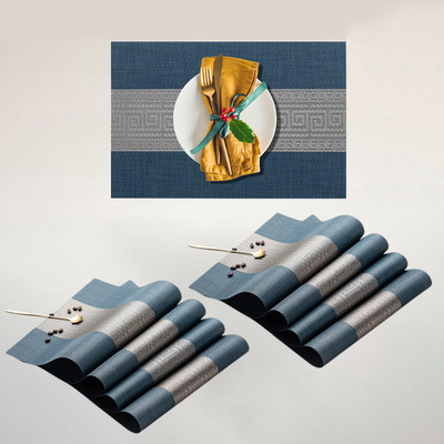 Daidokoro Rectangular Pack of 8 Table Placemat(Blue, Grey, PVC)