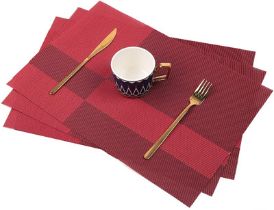 HomeHunt Rectangular Pack of 3 Table Placemat(Maroon, Red, PVC)