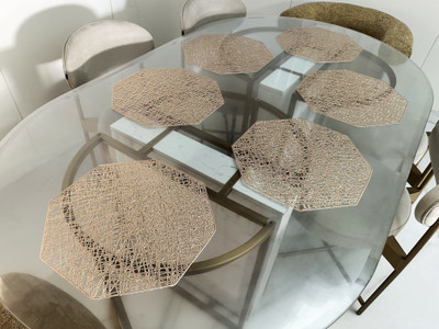 LaVichitra Round Pack of 6 Table Placemat(Gold, PVC)