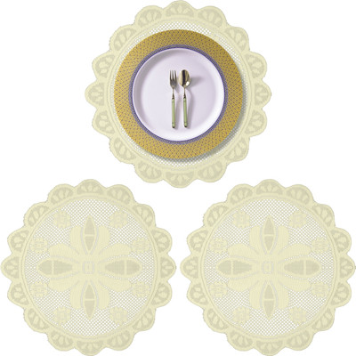 KUBER INDUSTRIES Round Pack of 3 Table Placemat(Yellow, Cotton)