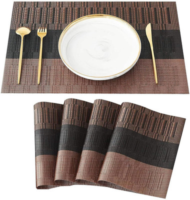 HIINFOITIC Rectangular Pack of 4 Table Placemat(Brown, Black, PVC)