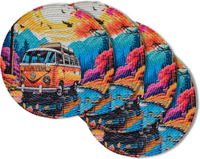 Artistic Den Round Pack of 4 Table Placemat(Multicolor, Cotton)