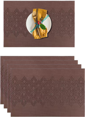 YELONA Rectangular Pack of 4 Table Placemat(Brown, PVC)