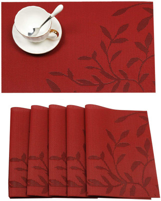 KitchEase Rectangular Pack of 5 Table Placemat(Maroon, PVC)