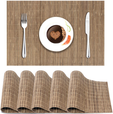 HOKiPO Rectangular Pack of 6 Table Placemat(Brown, Natural Bamboo)