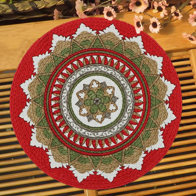 The Home Talk Round Pack of 4 Table Placemat(Red, Cotton)