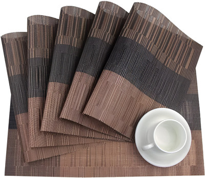 Glitzn Rectangular Pack of 6 Table Placemat(Black, Brown, PVC)
