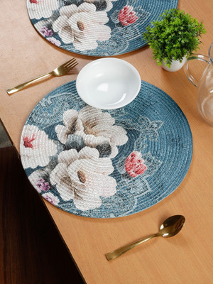 PPP Round Pack of 1 Table Placemat(Light Blue, Polyester)