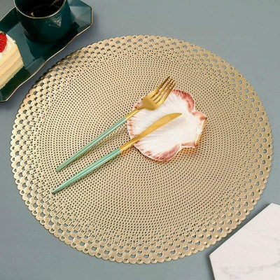Marrone Round Pack of 2 Table Placemat(Gold, Polypropylene)
