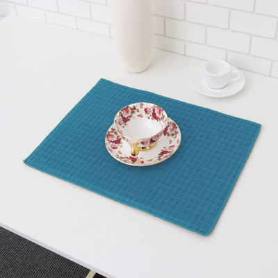 EVOHOUSE Rectangular Pack of 1 Table Placemat(Blue, Microfibre)