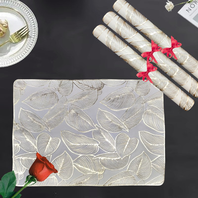 RELOOK INDUSTRIES Rectangular Pack of 4 Table Placemat(Gold, PVC)