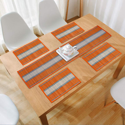 HOKiPO Rectangular Pack of 5 Table Placemat(Orange, River Grass)