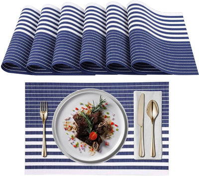 DANSR Rectangular Pack of 6 Table Placemat(Blue, PVC)