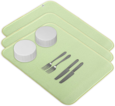 Heart Home Rectangular Pack of 3 Table Placemat(Green, Microfibre)