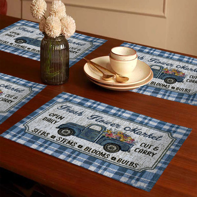 PRAKARTIK Rectangular Pack of 4 Table Placemat(Blue, Cotton)