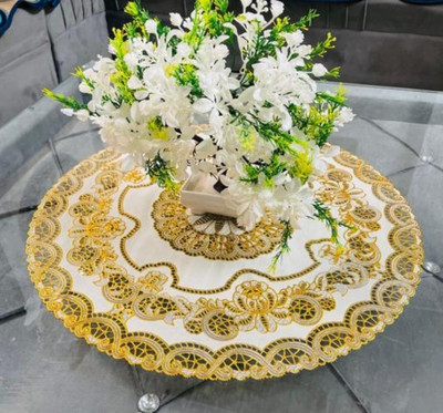 DELHI PVC CORP Round Pack of 1 Table Placemat(Gold, Lace)