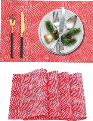 Daidokoro Rectangular Pack of 4 Table Placemat(Red, White, PVC)