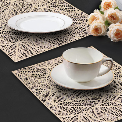 Dakshya Industries Rectangular Pack of 2 Table Placemat(Gold, PVC)