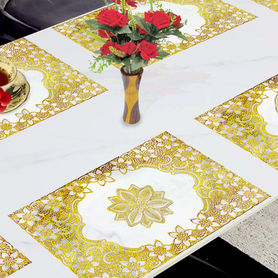 RELOOK INDUSTRIES Rectangular Pack of 4 Table Placemat(Gold, Beige, PVC)