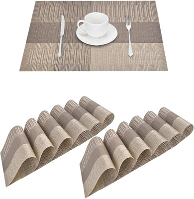 YELONA Rectangular Pack of 12 Table Placemat(Beige, PVC)