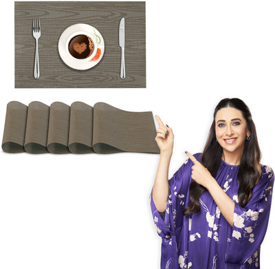 HOKiPO Rectangular Pack of 6 Table Placemat(Brown, PVC)