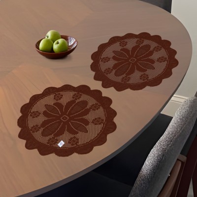 Heart Home Round Pack of 2 Table Placemat(Maroon, Cotton)