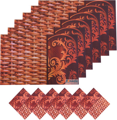 HOMESTIC Rectangular Pack of 12 Table Placemat(Brown, PVC)