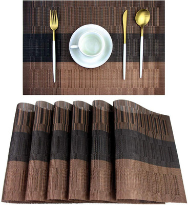 4MYL Rectangular Pack of 6 Table Placemat(Brown, Black, PVC)