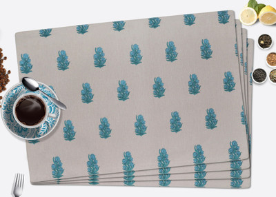 Home Colors Rectangular Pack of 4 Table Placemat(Blue, Cotton)