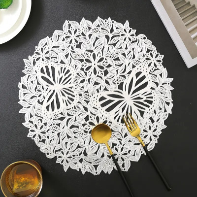 Dakshya Industries Round Pack of 6 Table Placemat(Silver, PVC)