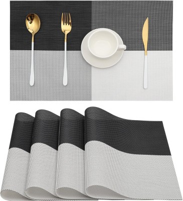 SELX Rectangular Pack of 4 Table Placemat(White, Black, Polyester, Plastic)