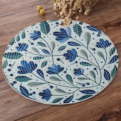 YELLOW WEAVES Round Pack of 4 Table Placemat(Light Blue, Polyester)