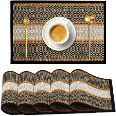 orric Rectangular Pack of 6 Table Placemat(Black, Cotton)