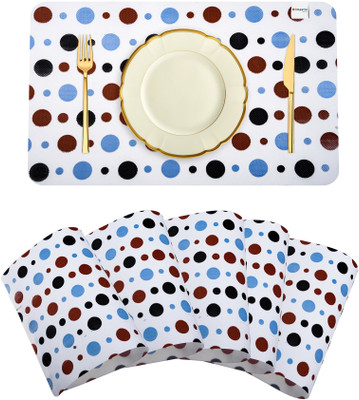 HOMESTIC Rectangular Pack of 6 Table Placemat(White, PVC)