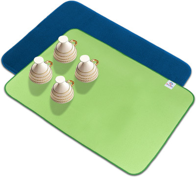 Heart Home Rectangular Pack of 2 Table Placemat(Blue, Green, Microfibre)