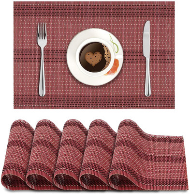 HOKiPO Rectangular Pack of 6 Table Placemat(Red, Natural Bamboo)