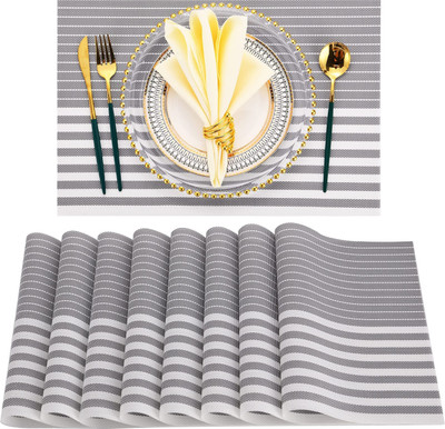 KitchEase Rectangular Pack of 8 Table Placemat(Grey, White, Beige, PVC)