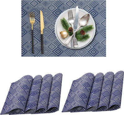 UniKart Rectangular Pack of 8 Table Placemat(Blue, White, PVC)