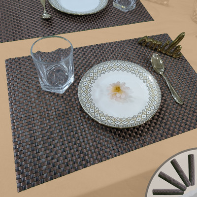 GOOD VIBES Rectangular Pack of 4 Table Placemat(Brown, Black, PVC)