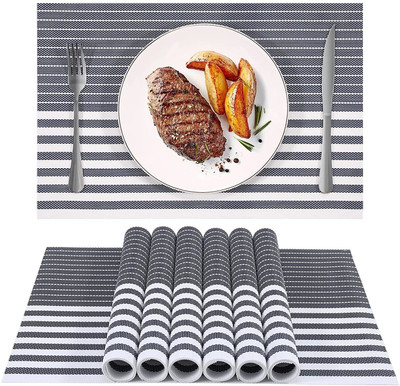 Dobzla Rectangular Pack of 6 Table Placemat(Dark Blue, White, PVC)