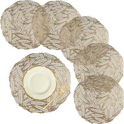 KUBER INDUSTRIES Round Pack of 6 Table Placemat(Gold, Leather)
