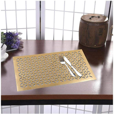DECOLOGY Rectangular Pack of 4 Table Placemat(Gold, Leather)