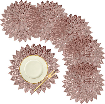 KUBER INDUSTRIES Round Pack of 6 Table Placemat(Gold, Leather)