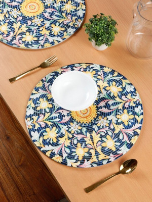 MGD Round Pack of 2 Table Placemat(Blue, Yellow, Jute)