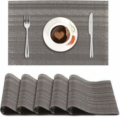 HOKiPO Rectangular Pack of 6 Table Placemat(Grey, PVC)
