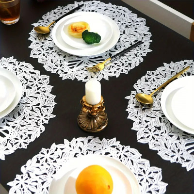 Dakshya Industries Round Pack of 4 Table Placemat(Silver, PVC)