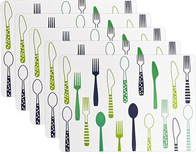 KitchEase Rectangular Pack of 5 Table Placemat(White, Green, PVC)